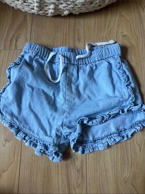 Girls High-Waist Light Blue Ruffle Hem Shorts